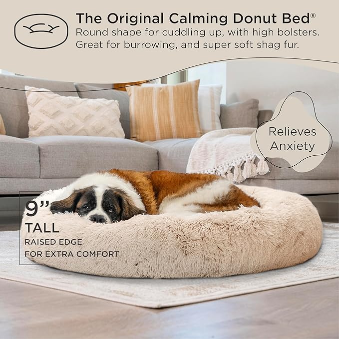 Best Friends by Sheri The Original Calming Donut Cat and Dog Bed in Shag Fur Taupe, Extra Large 45"