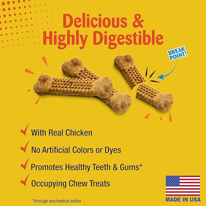 Nylabone Nubz Natural Edible Chew Treats for Dogs, Made in USA, Chicken Flavor, Small - Up to 25 lbs. (8 Count)