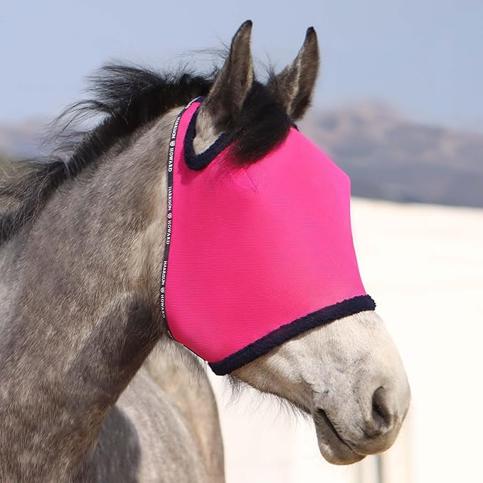 Harrison Howard All Round Mesh Horse Fly Mask UV Protective with Fleece Padded Edging Magenta L