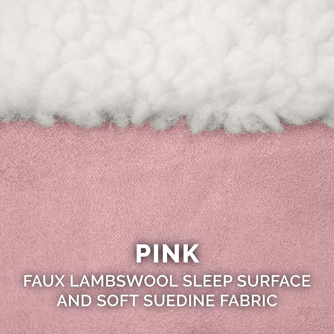 Furhaven 44" Round Cooling Gel Dog Bed for Large Dogs w/ Removable Washable Cover, For Dogs Up to 80 lbs - Sherpa & Suede Snuggery - Pink, 44-inch