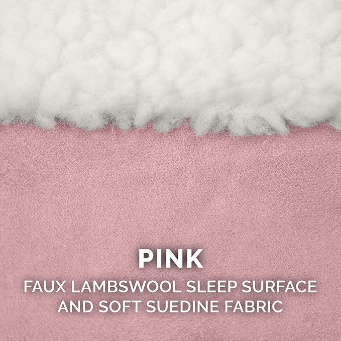Furhaven 44" Round Memory Foam Dog Bed for Large Dogs w/ Removable Washable Cover, For Dogs Up to 80 lbs - Sherpa & Suede Snuggery - Pink, 44-inch