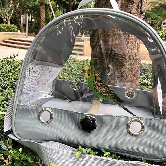 Bird Travel Carrier with Standing Perch,Lightweight Breathable Parrot Cage, Small Pet Carrier Bag with Shoulder Strap,Bird Rat Guinea Pig Squirrel Carrier (Grey)