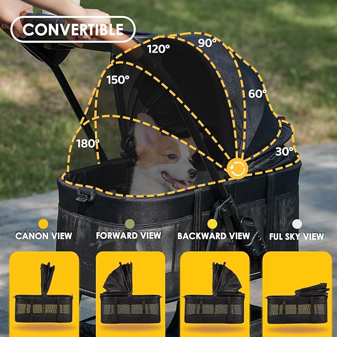 3 in 1 Folding Dog Stroller, Pet Folding Stroller, 4 Wheels Dog/Cat Puppy Stroller w/Removable Travel Carrier for Small/Medium Pet, Waterproof Pad, Car Seat, Sun Shade