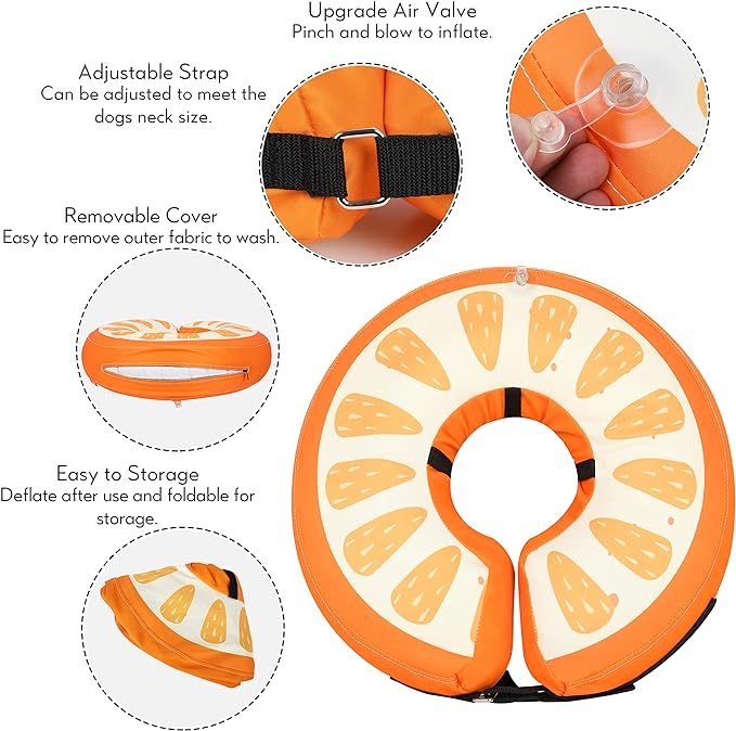 Dog Cone Collar for Small Medium Large Dogs for After Surgery, Pet Inflatable Neck Donut Collar Soft Protective Recovery Cone for Dogs and Cats - Alternative E Collar Does not Block Vision Orange,L