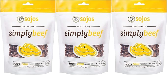 SOJOS 3 Pack of Beef Natural Freeze-Dried Raw Cat Treats, 1 Ounce Each