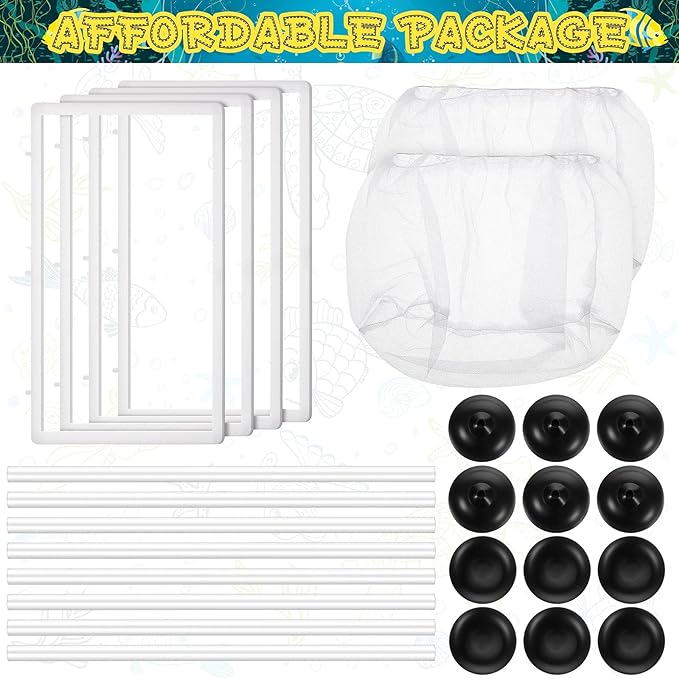 2 Pieces Fish Tank Breeder Net Mesh Fish Breeder Box Fish Hatchery Breeder Box Separation Net Plastic Frame Breeder Box Fry Hatchery Incubator Mesh Fish Breeding Box with Suction Cup for Aquarium