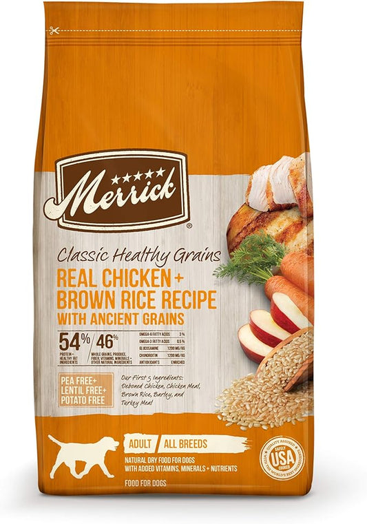 Merrick Healthy Grains Premium Adult Dry Dog Food, Wholesome And Natural Kibble With Chicken And Brown Rice - 25.0 lb. Bag