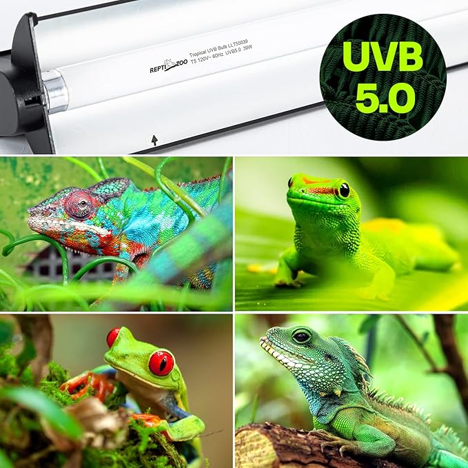 REPTI ZOO T5 HO UVB Lighting Combo Kit with Timer, Reptile Light Fixture Terrarium Hood with 5.0 UVB T5 Lamp Bulb and Detachable Curved Reflector, ETL certificated (34" 39 Watts)