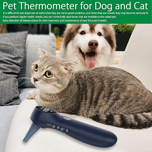 Non-Contact Dog Ear Thermometer - Rapid Measurement - Includes 20 Pet Swabs - Ear Thermometer for Dogs, Cats, Rabbits (Blue)