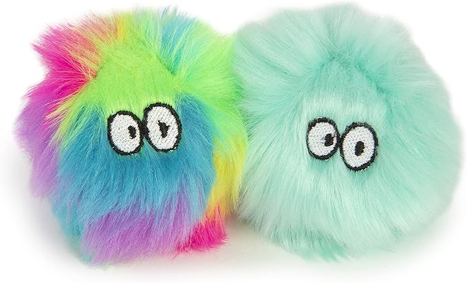 SmartyKat (2 Count Fuzzy Friends Plush Catnip Ball Cat Toys - Rainbow/Turquoise, 2 Count