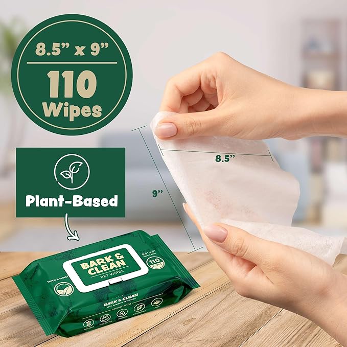 Dog Wipes for Cleaning and Deodorizing - 8.5" x 9" Bamboo Pet Wipes - Compostable, Hypoallergenic Puppy Wipes - Dog Wipes for Paws, Butt, and Body (110 Wipes (1 Pack of 110))