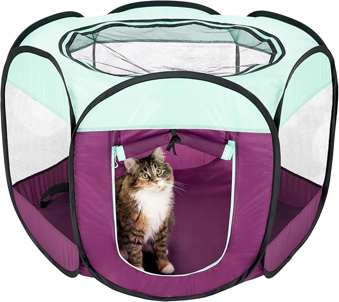 Furhaven Pop Up Playpen Pet Tent Playground - Purple, Small