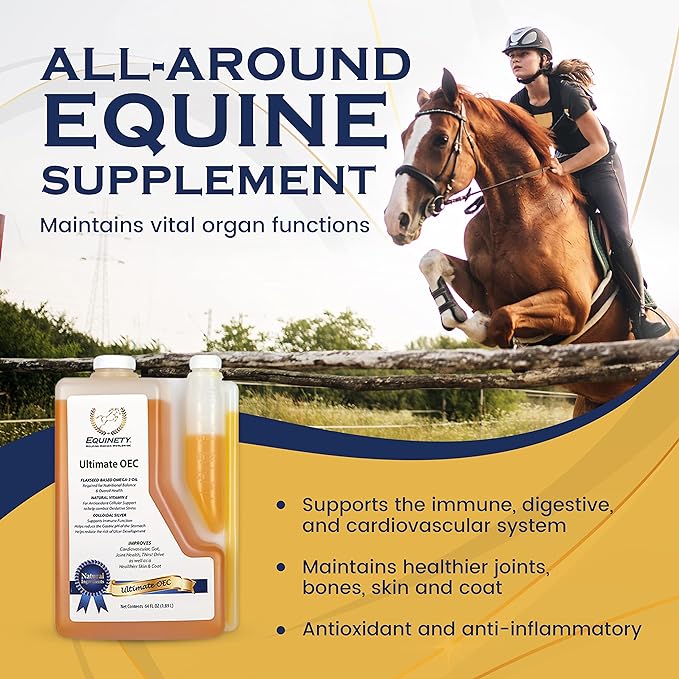 Ultimate OEC – Horse Supplements & Hoof Supplements for Horses - Omega 3 with Flax Seed Oil, Horse Oil, Vitamin E for Horses & Coat Defense for Horses - Vet-Approved Horse Joint Supplement & Hoof Oil