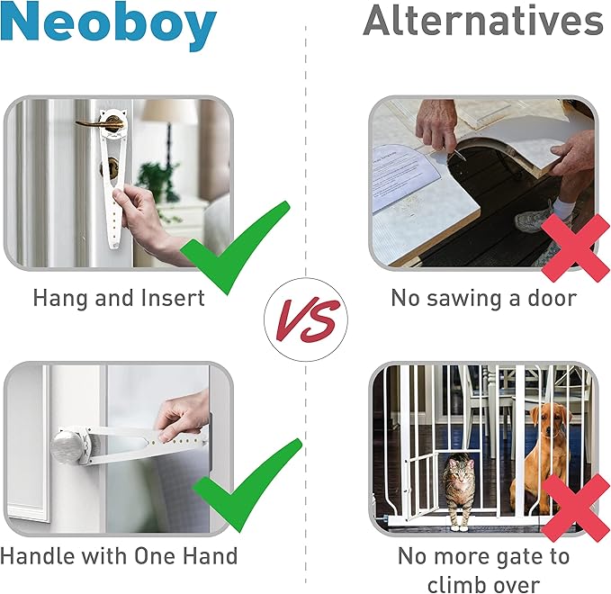 Cat Door Latch with Stabilizer, 7 Sizes Adjustable Cat Door Holder Latch to Keep Dog Out of Litter Box, Economical Alternative of Pet Gates and Interior Cat Door, White, 4 Packs