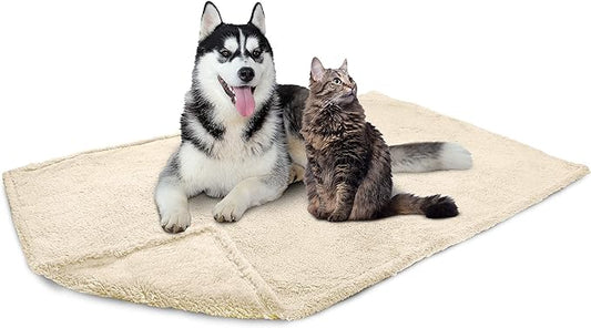 PetAmi Fluffy Waterproof Dog Blanket for Medium Large Dogs, Soft Warm Pet Sherpa Throw Pee Proof Couch Cover, Reversible Cat Bed Blanket Sofa Protector, Plush Washable Pad (Beige Cream, 40x60)