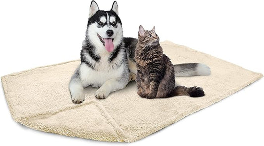 PetAmi Fluffy Waterproof Dog Blanket for Bed Large Dogs, Soft Warm Pet Sherpa Throw Pee Proof Couch Cover, Reversible Cat Blanket Sofa Crate Kennel Protector, Washable Mat Queen (Beige Cream, 90x90)