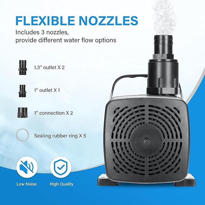 Simple Deluxe 180W 2642GPH Submersible Water Pump(10000L/H), Ultra Quiet(20.7ft High Lift), with 16ft Power Cord for Fish Tank, Pond, Aquarium, Statuary, Hydroponics