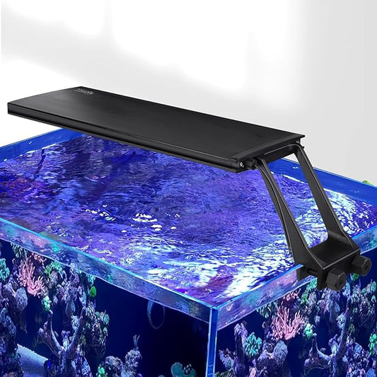 hygger Clip On 24/7 Saltwater Aquarium LED Light, 22W Sunrise-Daylight-Moonlight Mode and DIY Mode, Adjustable Timer Adjustable Brightness Fish Tank Light with 7 Colors for Coral Marine Tank