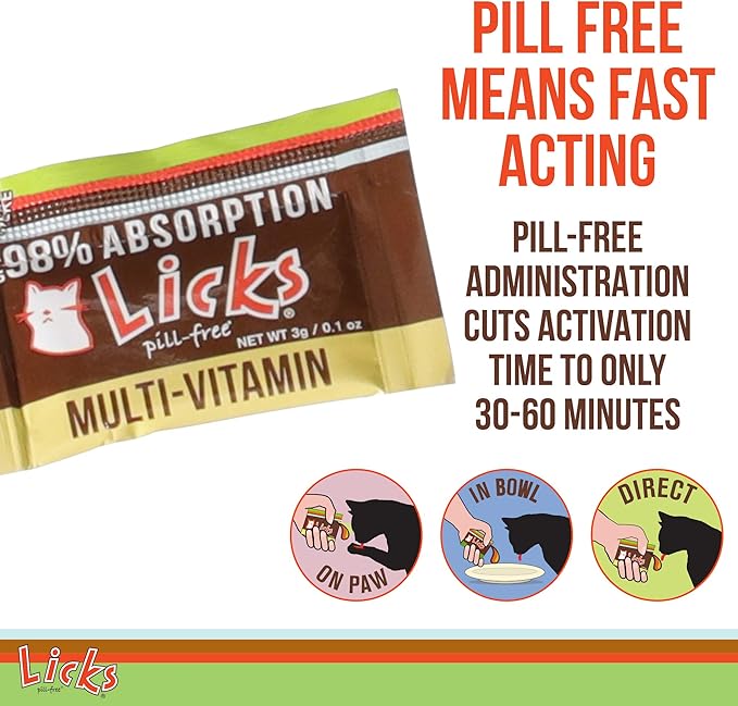 Licks Pill-Free Cat Multivitamin - Cat Supplement with Vitamin C, D, and Calcium - Multivitamin Pet Supplies - Gel Packets - 10 Use