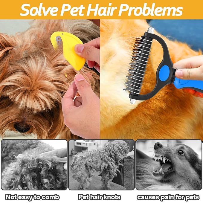 Pet Grooming Brush and Knotting Comb Tools,2024 Multifunctional Pet Shedding Comb for Removing Tangled and Loose Hair,Dematting Deshedding Undercoat Rake for Dogs/Cats Grooming Supplies,6 Pcs