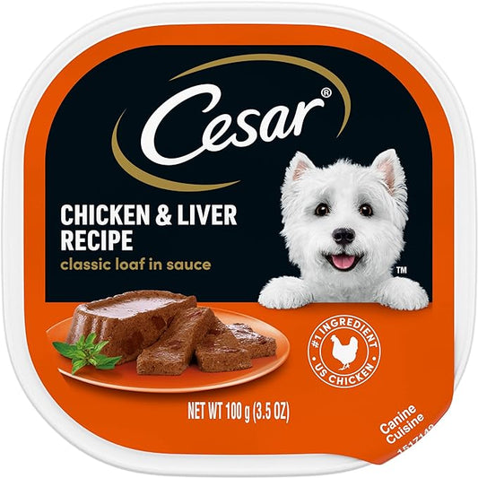 CESAR Adult Soft Wet Dog Food Classic Loaf in Sauce, Chicken & Liver Recipe, 3.5 oz. Tray