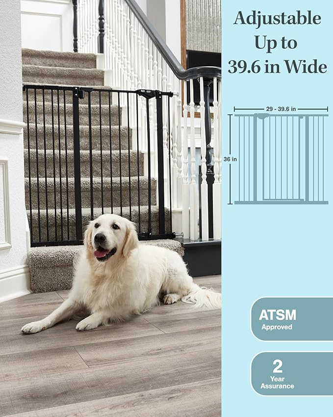 InnoTruth 36" Tall Baby Gate for Dogs, 29-39.6” Auto Close Safety Gate Crafted for Child Protection with 2.24" Slots, Dual-Lock Safety Design and Wall-Friendly, Black