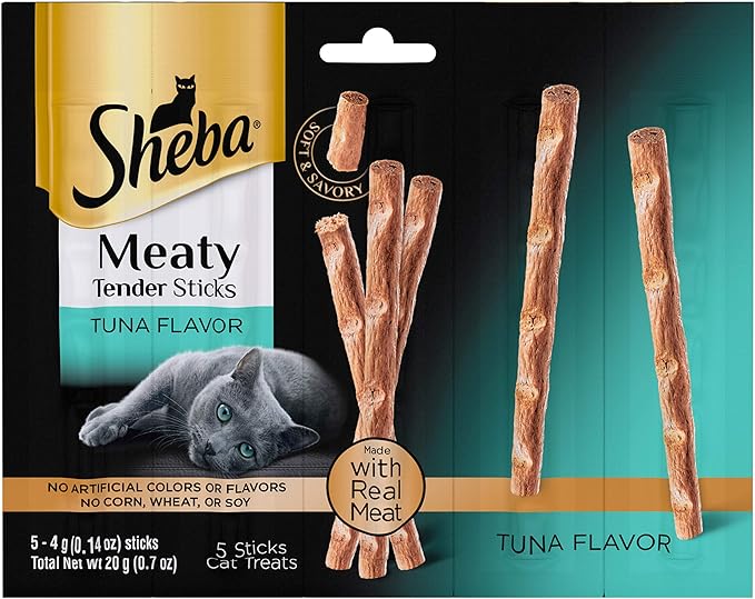 SHEBA Meaty Tender Sticks Cat Treats Tuna Flavor, 0.14 oz, 5 Count (Pack of 10)