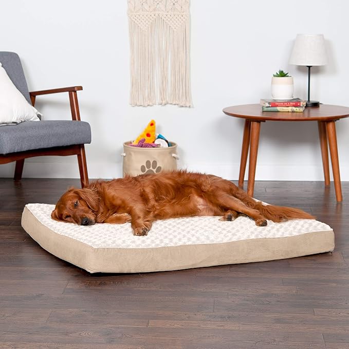 Furhaven Memory Foam Dog Bed for Large Dogs w/ Removable Washable Cover, For Dogs Up to 95 lbs - Ultra Plush Faux Fur & Suede Mattress - Cream, Jumbo/XL