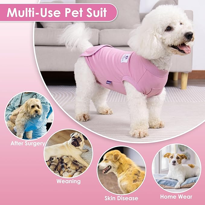 cyeollo 2pack Surgery Recovery Suit for Dogs Cats Soft Breathable Female Male Pet Bodysuit After Surgery for Spay, Neuter, Surgical Recovery Onesie Shirt for Small Medium Large Dogs, Pink & Purple, S