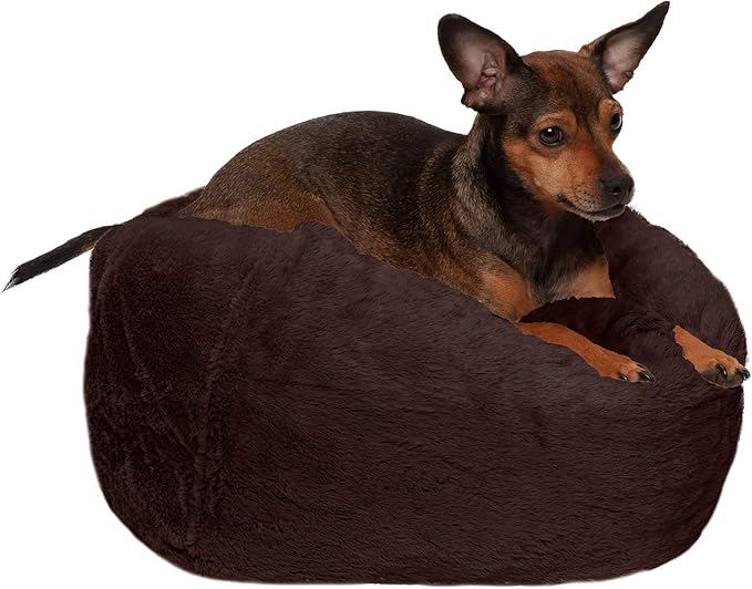 Furhaven Soft & Cozy Dog Bed for Small Dogs, Refillable w/ Removable Washable Cover & Liner, For Dogs Up to 20 lbs - Plush Faux Fur Bean Bag Style Ball Bed - Espresso, Small