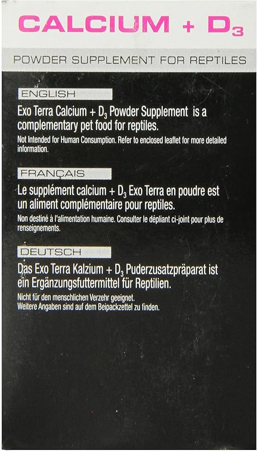 Exo Terra Calcium + D3 Powder Supplement for Reptiles and Amphibians, 3.2 Oz., PT 1856