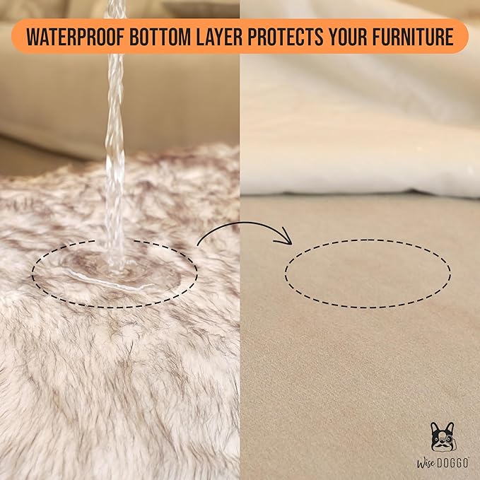 Pawsh Faux Fur Dog Blanket - Extra Large Waterproof Dog Blanket for Couch Bed Car & Crate - Ultra Soft, Waterproof Throw Blanket for Dogs (Brown & White)