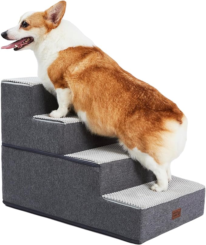 Dog Stairs for Small Dogs - Foam Pet Steps for High Beds and Couch, Non-Slip Folding Dog Steps Portable Pet Stairs for Large Dog and Cats,4 Step, Grey