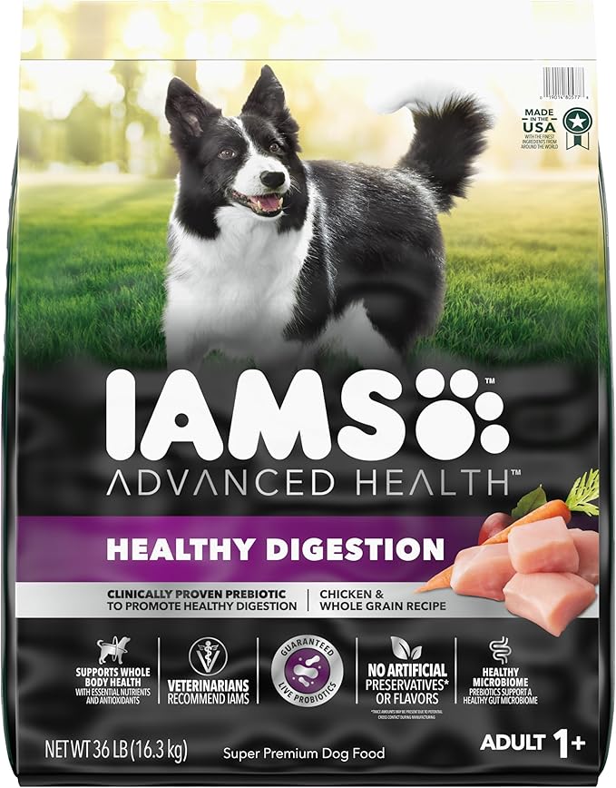 IAMS Advanced Health Healthy Digestion Adult Dry Dog Food with Real Chicken, 36 lb. Bag