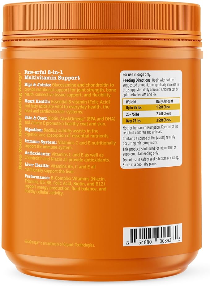 Zesty Paws Multivitamin Treats for Dogs - Glucosamine Chondroitin for Joint Support + Digestive Enzymes & Probiotics - Grain Free Dog Vitamin for Skin & Coat + Immune Health - 250 Count