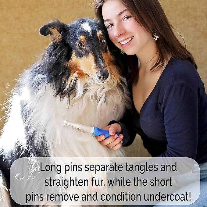 Detangling Dog Comb with Long & Short Stainless Steel Metal Teeth - Dogs, Cats & Small Animals for Removing Matted Fur, Knots & Tangles