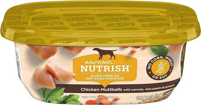 Rachael Ray Nutrish Premium Natural Wet Dog Food with Added Vitamins & Minerals, Chicken Muttballs Recipe, 8 Ounce Tub (Pack of 8)