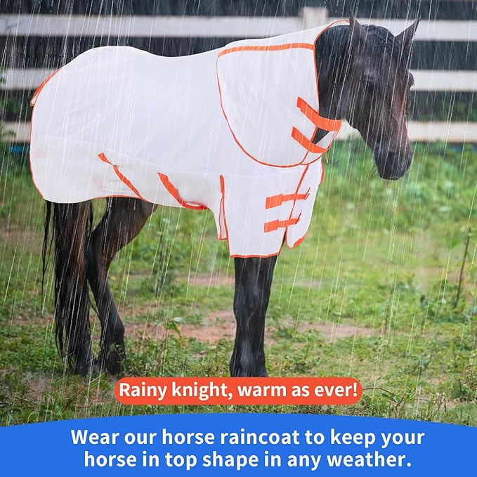 2 Pieces 600d Waterproof Horse Sheet 78" Size Stylish White and Orange Horse Vest with Neck to Protect Your Horse Against Flies and UV Brace for Summer and Rainy
