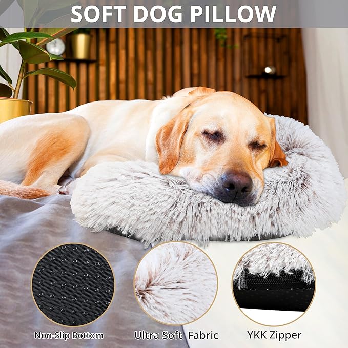 Dog Claming Pillow for Large Dogs, Ultra Soft Faux Fur Dog Neck Pillow Improve Anxiety Relief Sleeping Improve, Machine Washable Pet Pillow for Dogs & Cats, Pet Calming Toy (18"x12"x4")