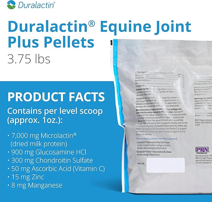 PRN Pharmacal Duralactin Equine Joint Plus Pellets - Joint Health Support Supplement for Horses Helps Support Healthy Cartilage, Joint Function & Soreness Management - 3.75 lbs