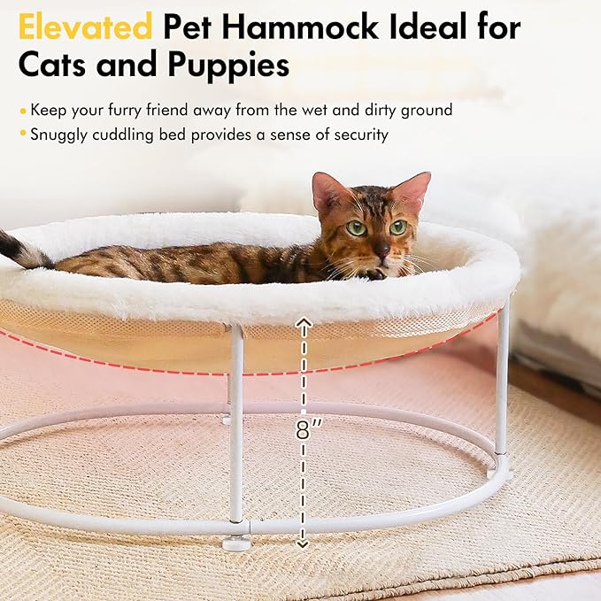 Elevated Cat Hammock Bed for Indoor Cats, Fluffy Warm Cuddle Cat Bed with Detachable Pad Bed Cover, Raised Pet Bed Cuddler for Sleeping Kittens, Small Dog, Oval Cat Hammock