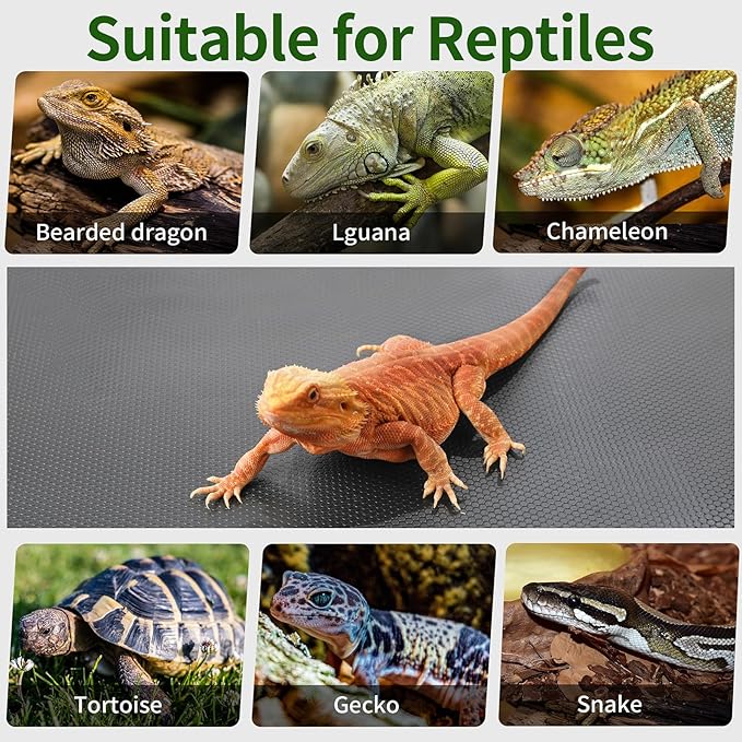 Bearded Dragon Tank Accessories, Reptile Mat, Reptile Terrarium Substrate Liner for Leopard Gecko, Lizard, Snake, Tortoise, Iguana Non-Adhesive Reptile Flooring (18"x36" Grey)