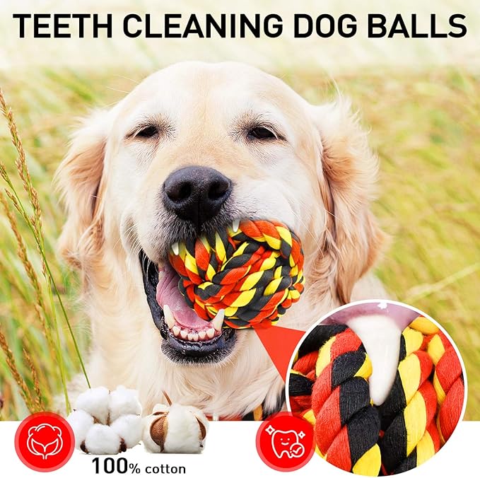 SHARLOVY Dog Chew Toys for Aggressive Chewers, Dog Balls for Large Dogs, Heavy Duty Dog Toys with Tough Twisted, Dental Cotton Dog Rope Toy for Medium Dogs, 6 Pack Indestructible Chew Toys