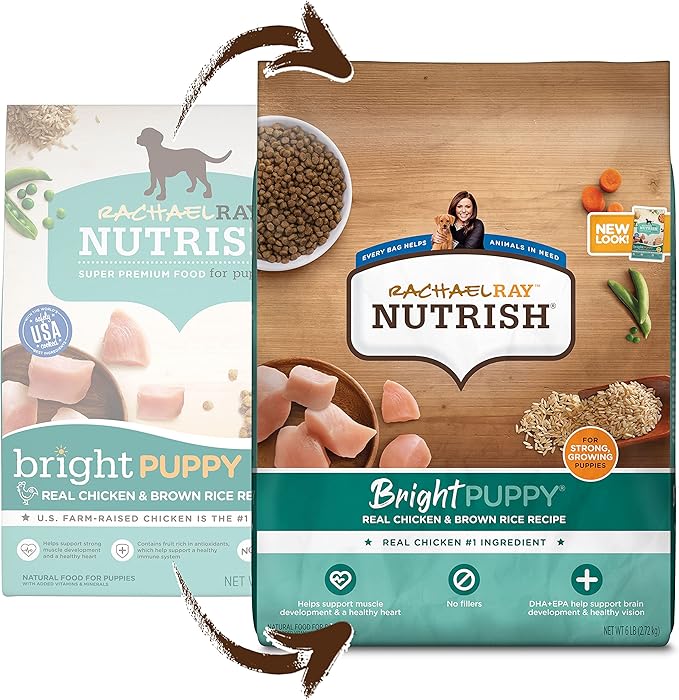 Rachael Ray Nutrish Bright Puppy Premium Natural Dry Dog Food with Added Vitamins, Minerals & Taurine, Real Chicken & Brown Rice Recipe, 6 Pound Bag (Packaging May Vary) (Pack of 2)