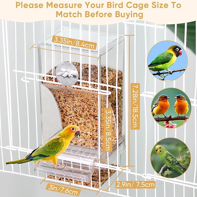 Bird Water Dispenser,No Mess Bird Feeder for Cage, Cockatiel Food,Parrot Cage Accessories,Automatic Bird Drinker for Cage,Parakeet Seed Container Food Feeder Drinker for Cage, Canary Budgies (Orange)