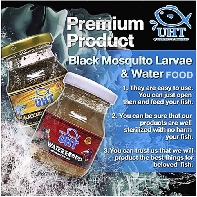 UTH Fish Food Black Mosquito Larvae 75 g. Tropical Fish Food Grow Faster & Color Enhancer Slow Sinking Like Pellets High Protein 74% for All Tropical Fish Feed & Small Fish Breeding Fish Care