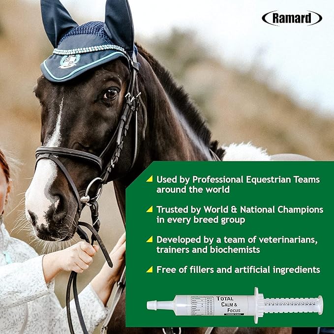 Total Calm and Focus for Horses Supplement - Magnesium & Calming Formula for Horse Show, Training, & Performance Mental Alertness without Drowsiness, Show Safe, Horses Perfect Prep 1oz Syringe