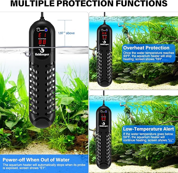 Aquarium Heater, 300W/500W/800W Submersible Fish Tank Heater Double Quartz Explosion-Proof with LED Screen & Multi-Protection, for 60-160 Gallon Freshwater & Saltwater Tank