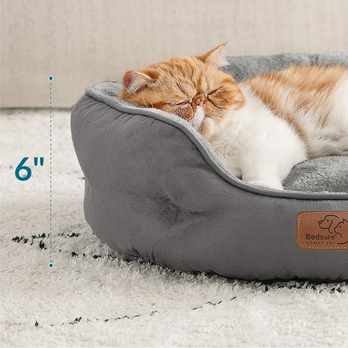 Bedsure Dog Beds for Small Dogs - Round Cat Beds for Indoor Cats, Washable Pet Bed for Puppy and Kitten with Slip-Resistant Bottom, 20 Inches, Grey