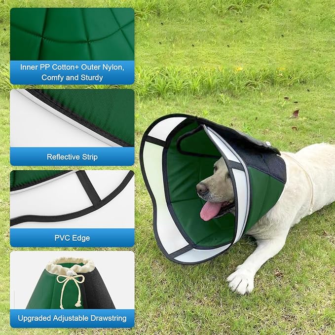 Soft Dog Cone for Dogs After Surgery, Breathable Pet Recovery Collar for Large Medium Small Dogs and Cats, Adjustable Dog Cone Collar, Elizabethan Collar (XL+, Dark Green)